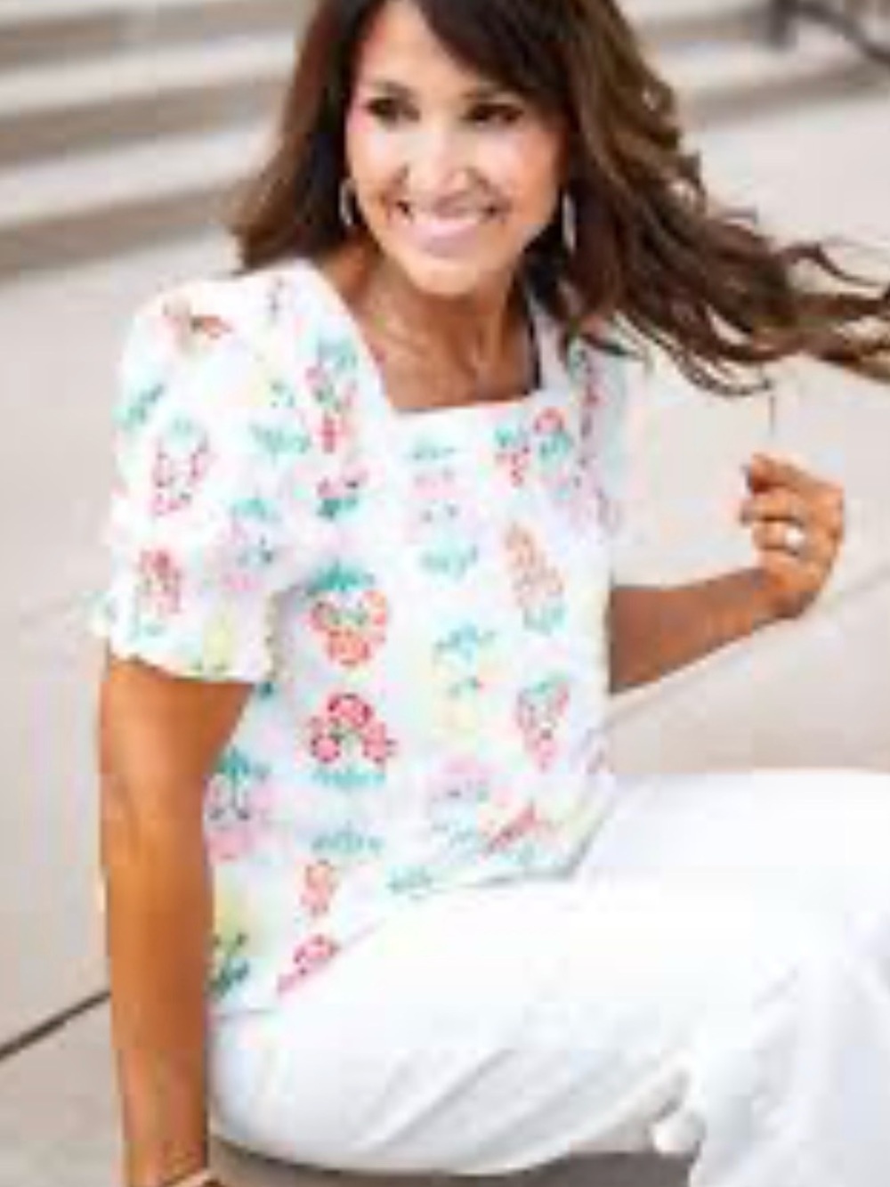 DRAPER JAMES Floral Eyelet Puff Shoulder Peasant Top Size 3X White print boho